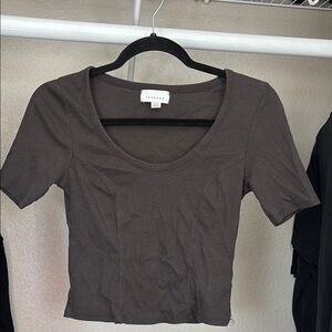 Y2K TopShop Corset Trim Cropped Dark Grey Women's Top UK10 US M Scoop Neck Tee